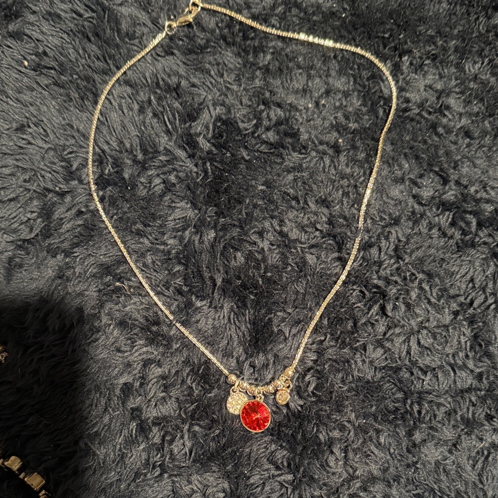 Touchstone Crystal by Swarovski Silver Necklace with Red Pendant